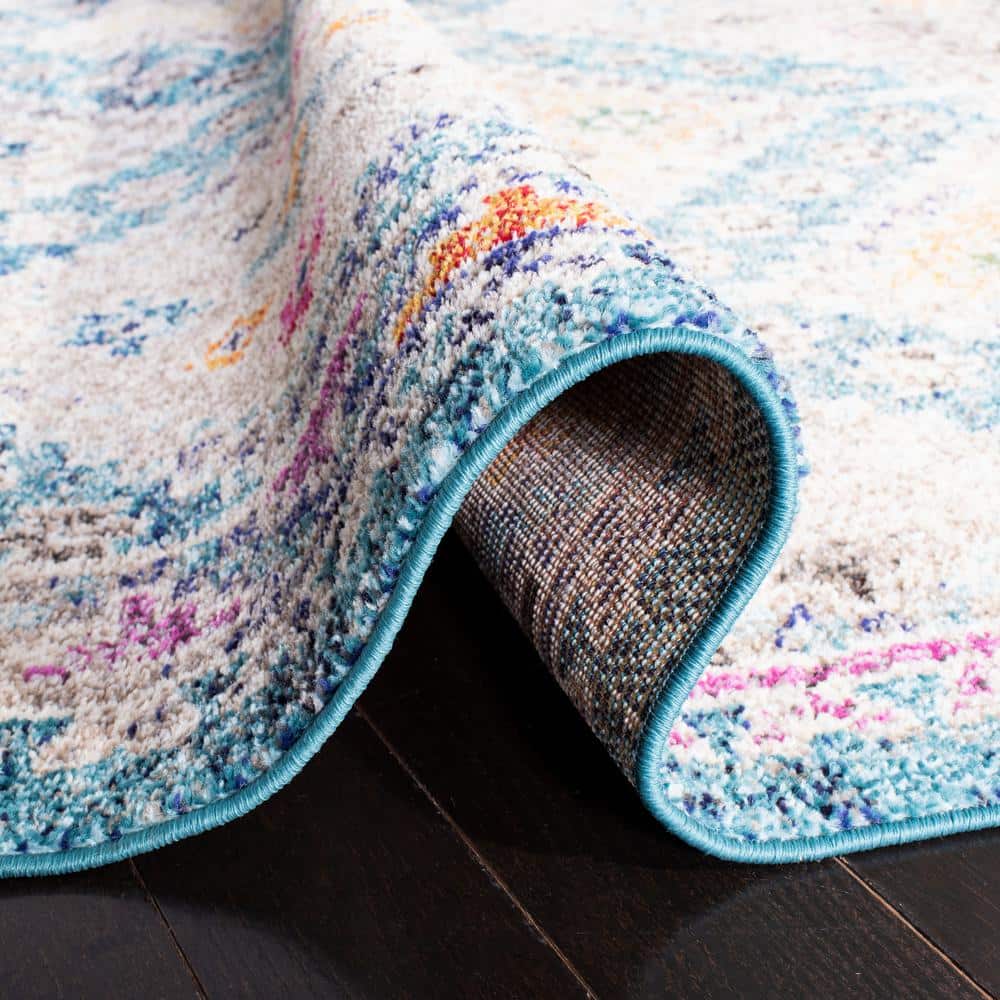 Madison 5' Square Dark Blue and Yellow Synthetic Area Rug