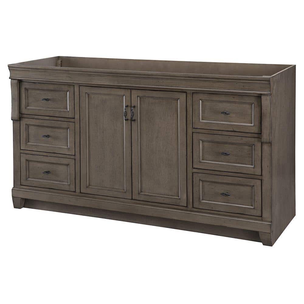 60" Distressed Grey MDF Freestanding Bathroom Vanity with Black Hardware