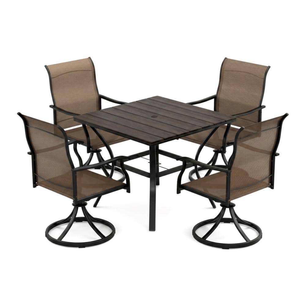 5 Piece Outdoor Patio Dining Set with 4 Swivel Dining Chairs & 1 Large Dining Table-Brown Textilene Fabric price history on PriceWatchPro