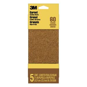 Garnet 3-2/3 in. x 9 in. 60 Grit Coarse Grade Sandpaper (5-Sheets/Pack)
