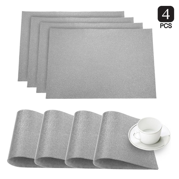 Dainty Home Pebble Silver Faux Leather, Faux Leather Placemats Grey