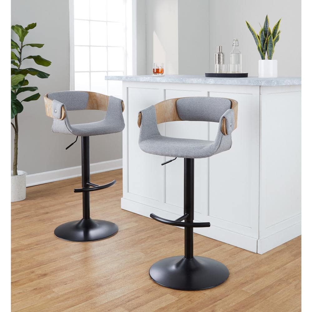 Elisa Gray Adjustable Swivel Barstools with Wood and Metal Frame, Set of 2