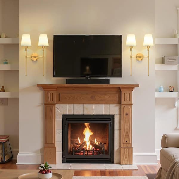 16 in. 2-Light Gold Wall Sconce, Dimmable Indoor Wall Light for Bedroom Living Room