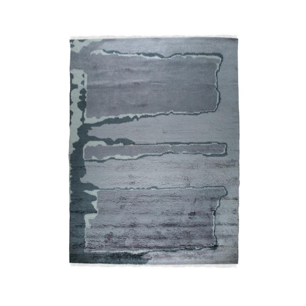 Purple Hand-Knotted Wool Contemporary Art Deco Rug, 5' x 8'