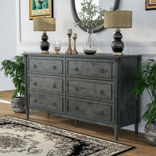 Furniture of America Elani 6-Drawer Gray Dresser (33.37 in. H x 60 in. W x 17 in. D)