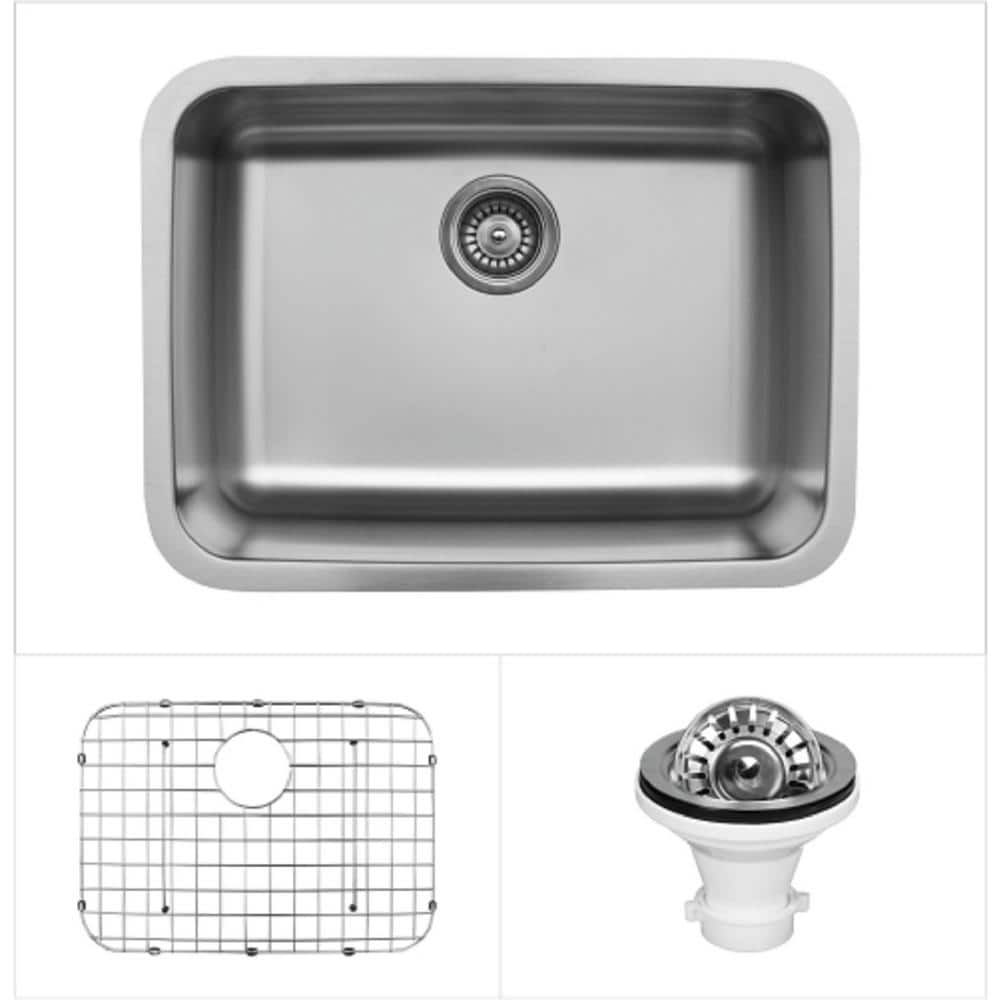 Karran U-2418 Stainless Steel 24 in. Single Bowl Undermount Kitchen Sink  Kit U-2418-PK1 - The Home Depot