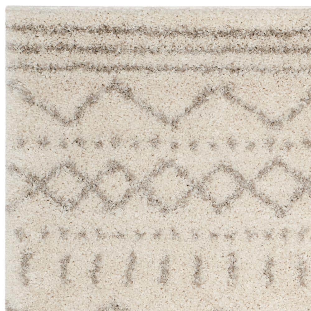 Ivory and Beige Square Shag Area Rug 6'7"