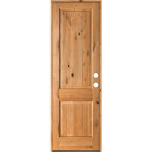 32 in. x 96 in. Rustic Knotty Alder Square Top V-Grooved Clear Stain Left-Hand Inswing Wood Single Prehung Front Door