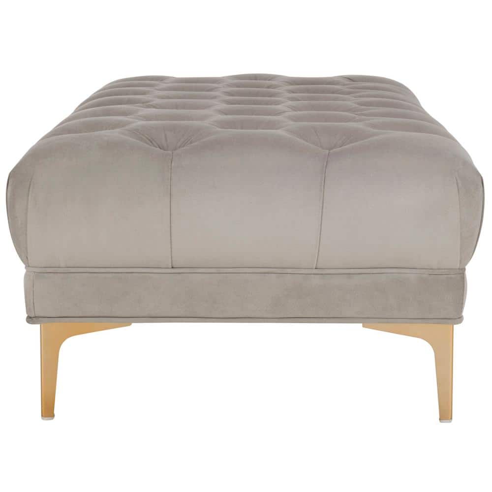Luxurious Grey Velvet and Brass Tufted 54" Bench