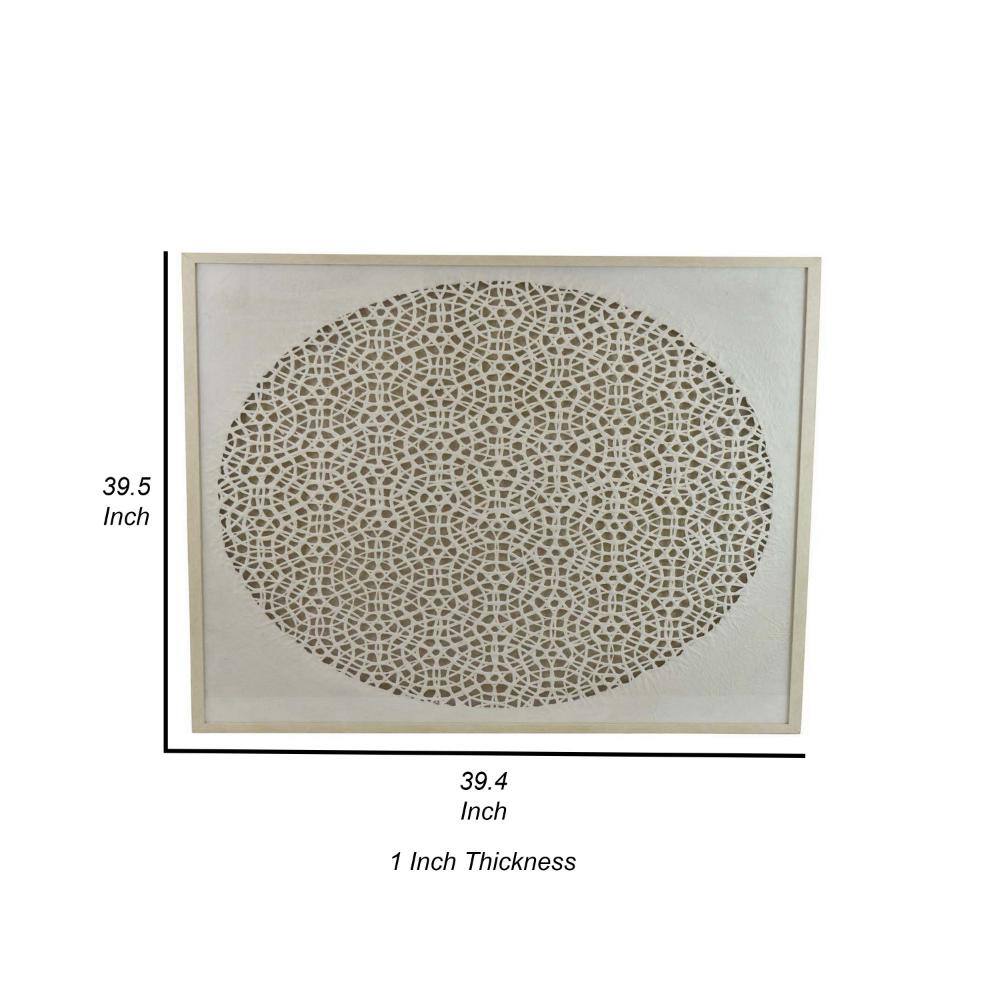 White Carved Cutout Design Framed Canvas Painting