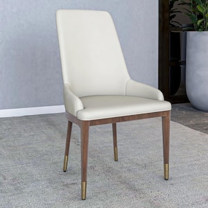 Leather Dining Chair with Brown Rubberwood Legs Accent Kitchen Room Side Chairs Viva Series in Taupe