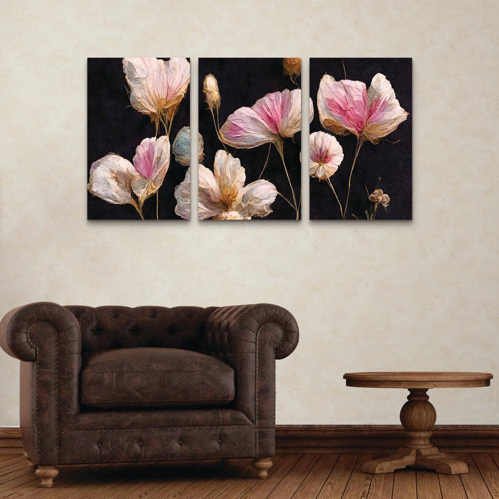 Treechild Gentle Pink and White Floral Canvas Triptych
