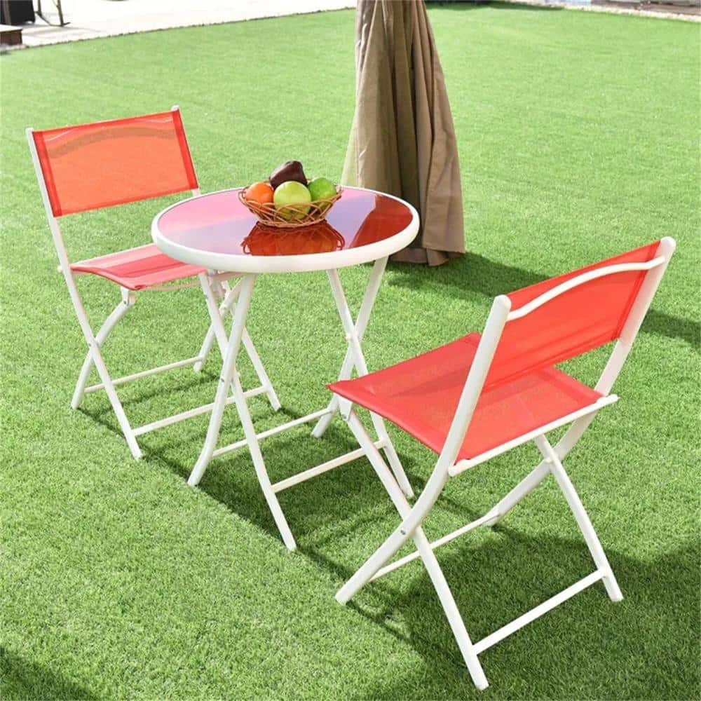 Red 3-Piece Metal Outdoor Lounge Chair Without Sunshade Without Cushion