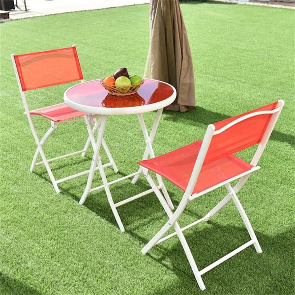Red 3-Piece Metal Outdoor Lounge Chair Without Sunshade Without Cushion