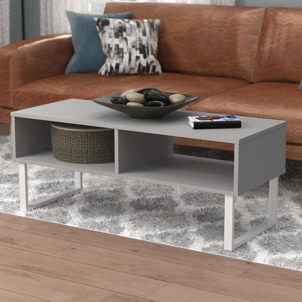Modern Taupe Wood & Metal Coffee Table with Storage