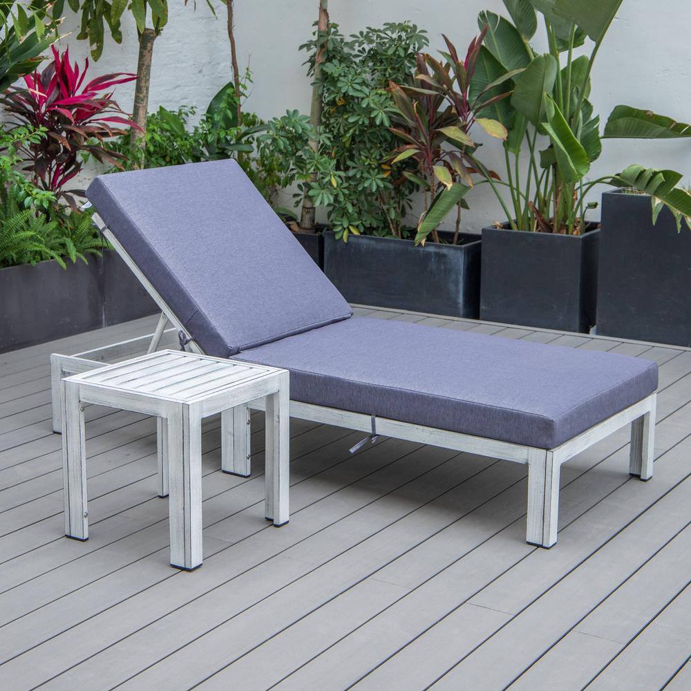 Chelsea Modern Blue Cushioned Aluminum Outdoor Chaise Lounge with Side Table