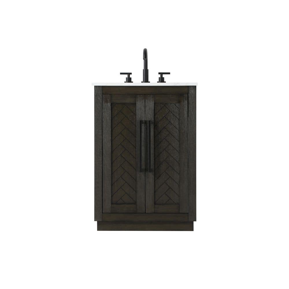 24 in. Single Sink Chocolate Oak Bath Vanity with White Engineered Marble Top price history on PriceWatchPro