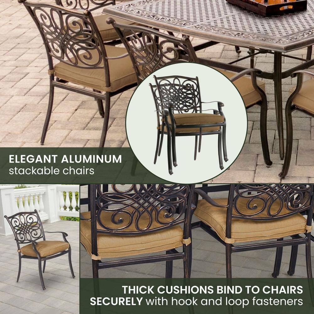 Bronze Aluminum 9-Piece Outdoor Dining Set with Natural Oat Cushions