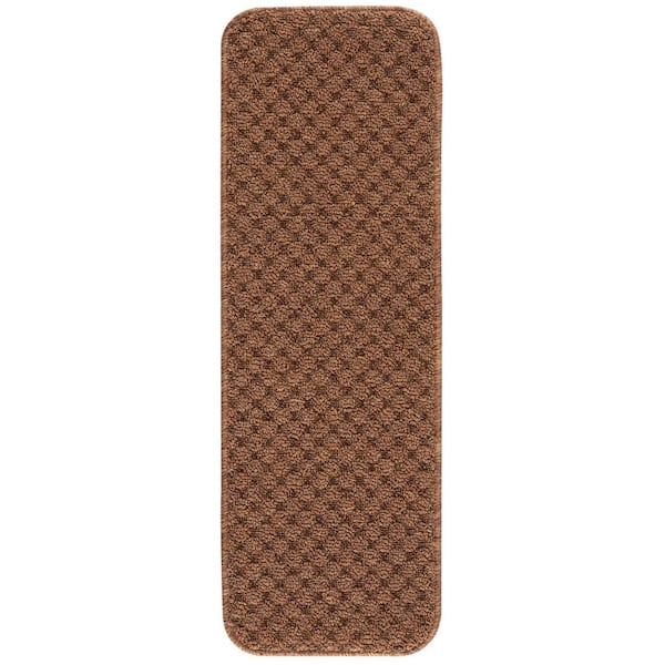 Beverly Rug Waffle Beige 26 in. x 8.5 in. Non-Slip Rubber Back Stair Tread Cover (Set of 8)