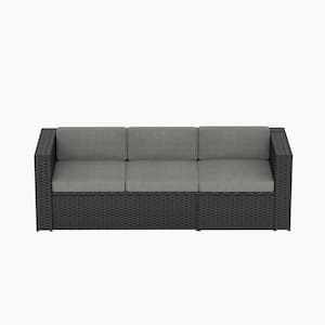 Kaison Black PE Rattan Wicker Outdoor Couch with Gray Cushions