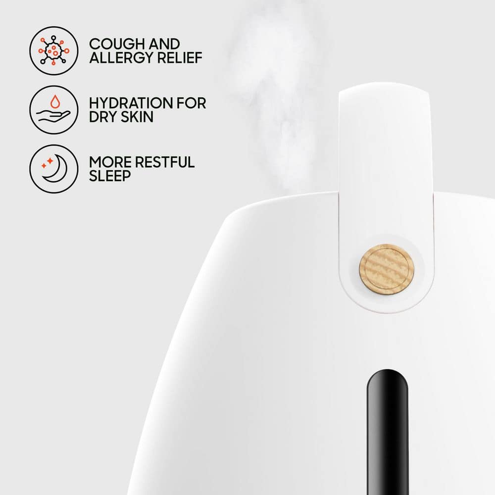 White Ultrasonic Humidifier with Wood Grain Accents and Auto Shutoff