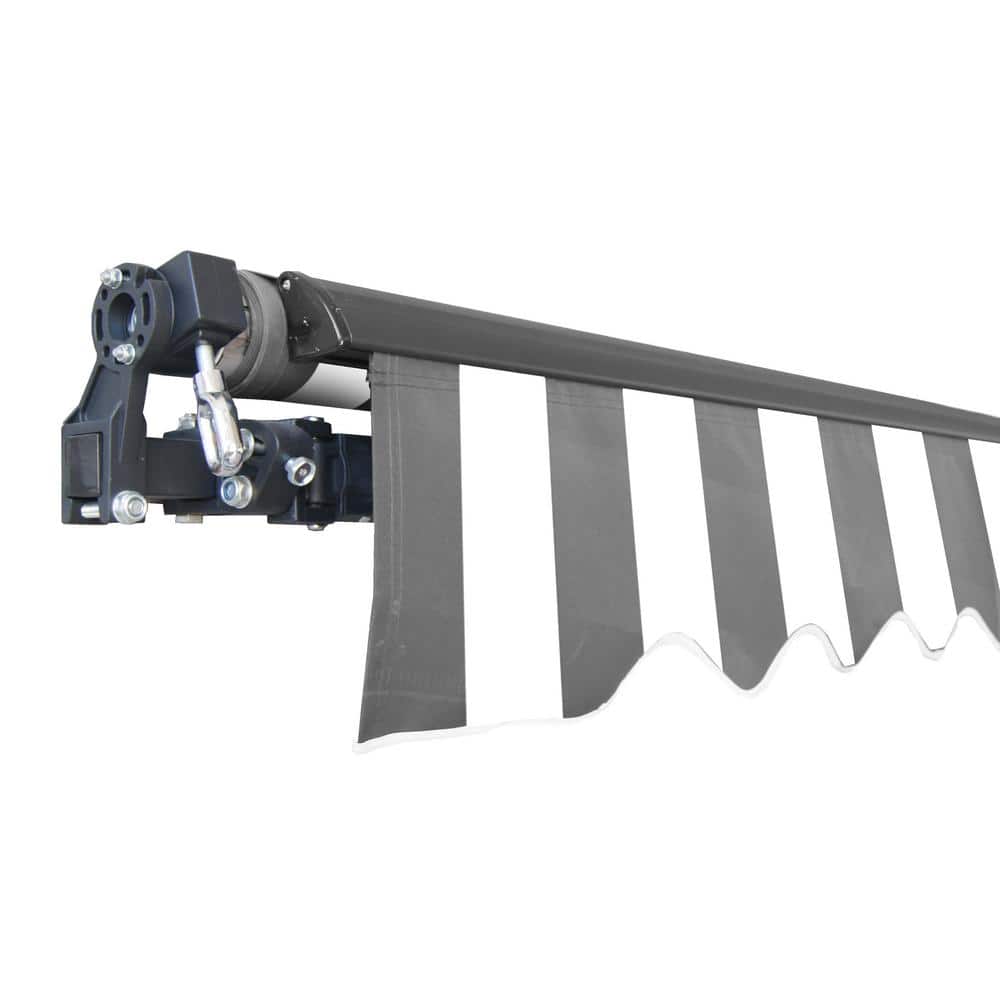 Gray and White Striped Polyester Retractable Awning Fabric Replacement