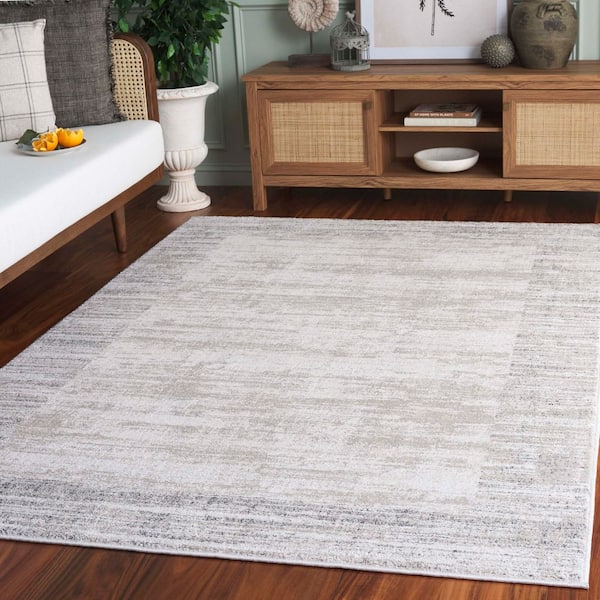 Northport 7 ft. x 7 ft. Ivory/Gray Distressed Border Square Area Rug