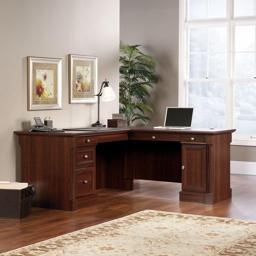 Palladia 65.118 in. Select Cherry Finish L Shape Desk with Storage Drawers and Vertical Storage With Adjustable Shelf price history on PriceWatchPro