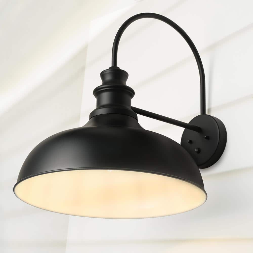 Black Industrial Dimmable Outdoor Wall Light with Dusk-to-Dawn Sensor
