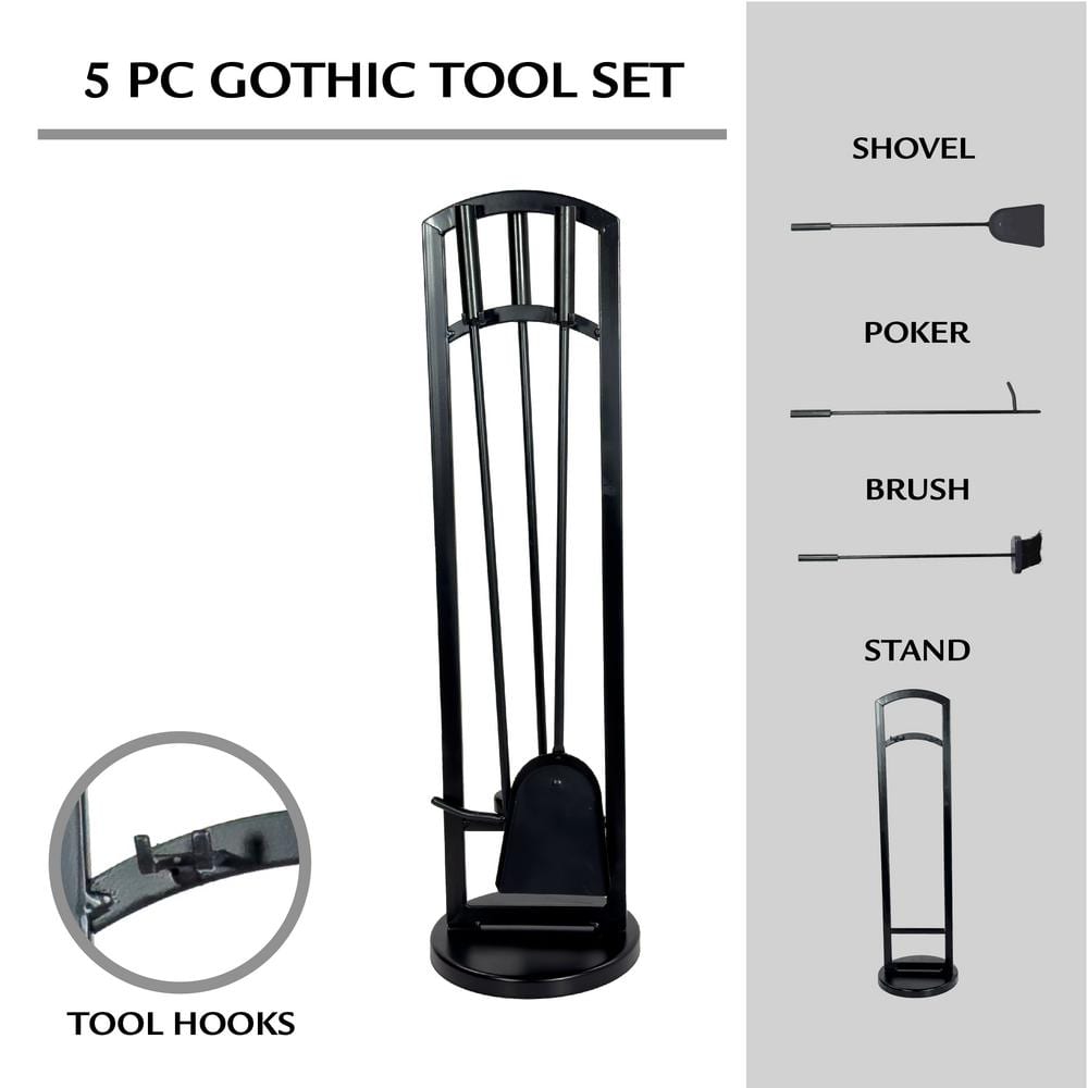 Pleasant Hearth Black Steel Arched Fireplace Toolset