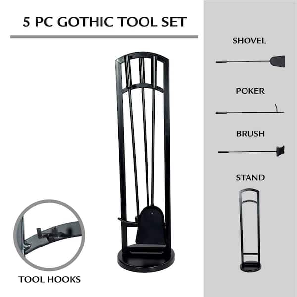 Modern Fireplace Tools Set With Handles Black Outdoor Accessories Kit - Fireplace Tool Set, Fireplace Accessory