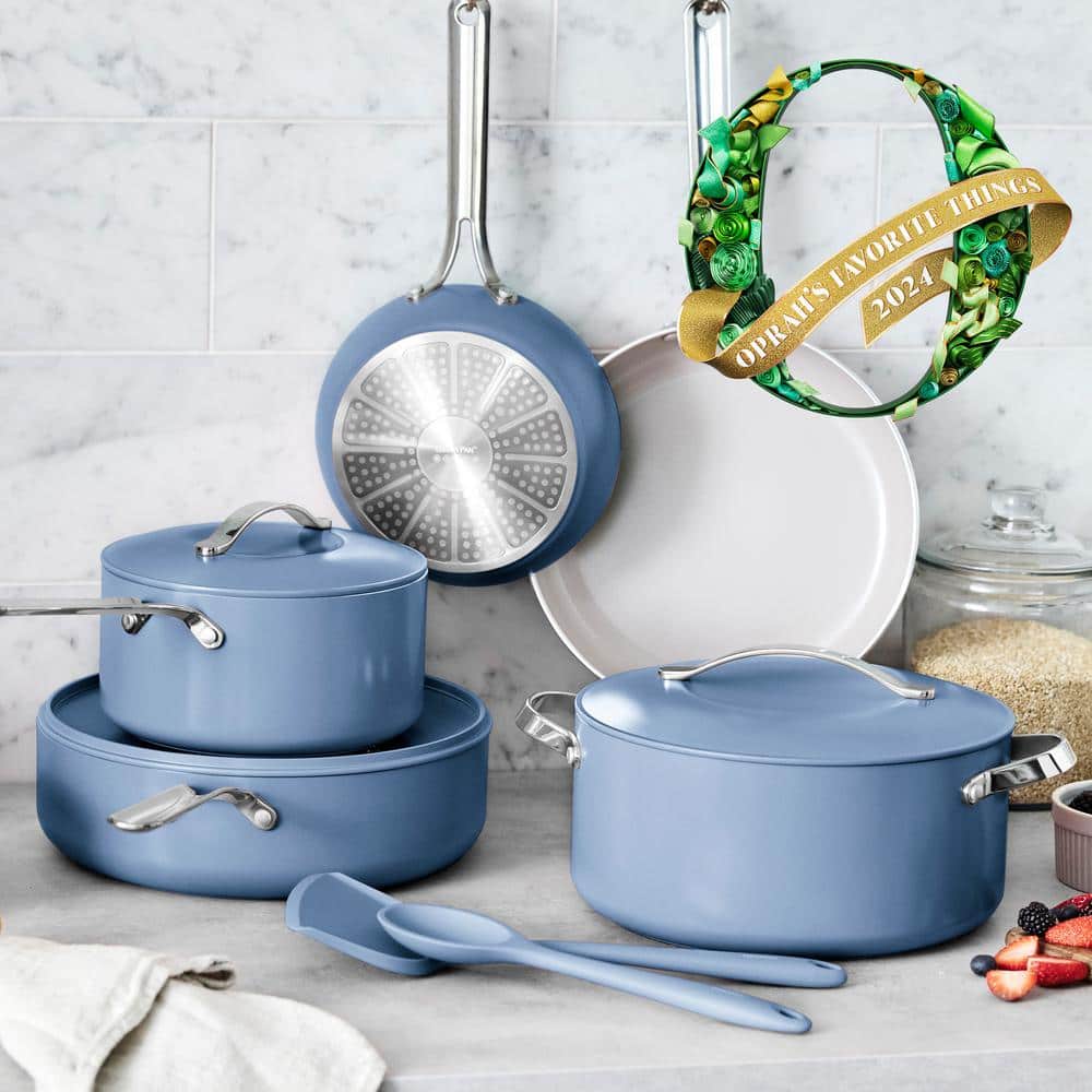 Blue 10-Piece Nonstick Aluminum Cookware Set with Stainless Steel Handles