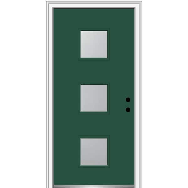 MMI Door 32 in. x 80 in. Aveline Left-Hand Inswing 3-Lite Frosted Painted Fiberglass Smooth Prehung Front Door 4-9/16 in. Frame