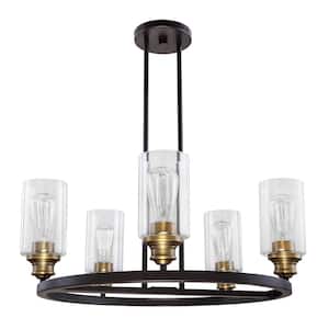 Solero 5-Light Bronze and Antique Brass Chandelier with Clear Shades