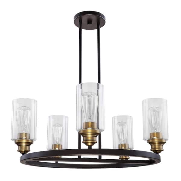 DSI LIGHTING Solero 5-Light Bronze and Antique Brass Chandelier with Clear Shades