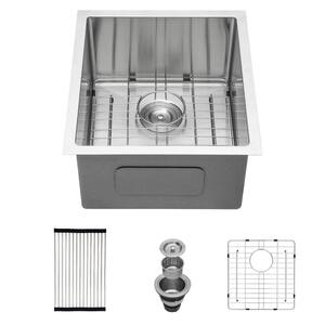 17 in. 16-Gauge Stainless Steel Undermount Kitchen Bar Sink Single Bowl in Brushed Nickel