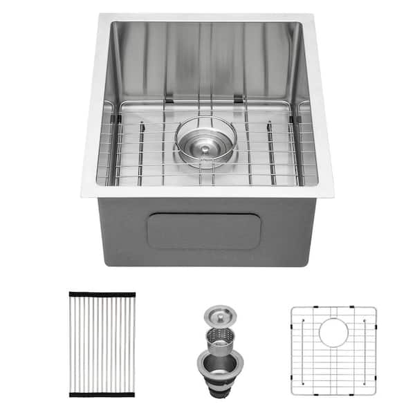 17 in. 16-Gauge Stainless Steel Undermount Kitchen Bar Sink Single Bowl in Brushed Nickel