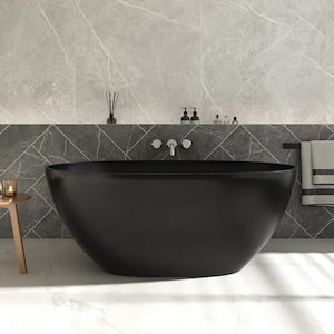 Eaton 55 in. x 29.5 in. Stone Resin Solid Surface Matte Flatbottom Freestanding Soaking Bathtub in Black