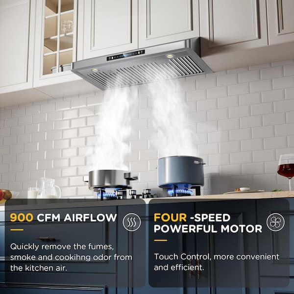 30 in. 900CFM Ducted Under Cabinet Range Hood in Stainless Steel with 3-Way Venting Adjustable LED and Gesture Control
