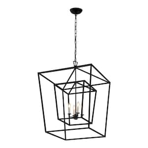 Labarre 4-Light Black Extra-Large Double Cage Lantern Chandelier
