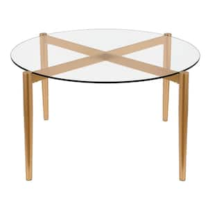 Kadmos 36 in. Brass/Clear Medium Round Glass Coffee Table