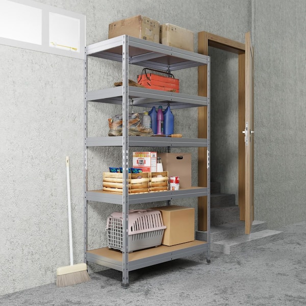 5-Tier Galvanized Steel Garage Storage Shelving Unit in Silver with HDF Racks (39.4 in. W x 71 in. H x 20 in. D)