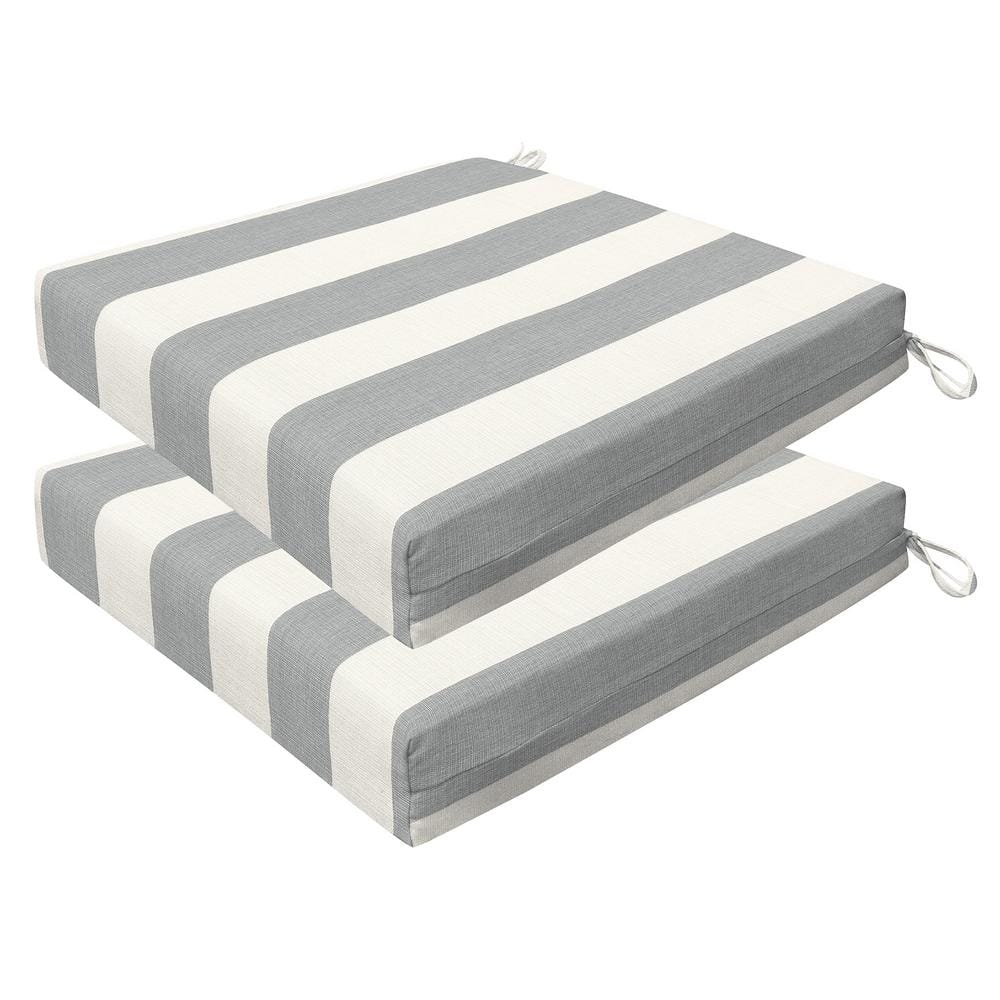 Outdoor 20 in. Square Premium Dining Seat Cushion Cabana Stripe Stone Grey 