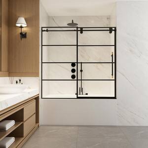 Losar 60 in. W x 66 in. H Sliding Frameless Bathtub Shower Door in Tempered Clear Glass with Matte Black