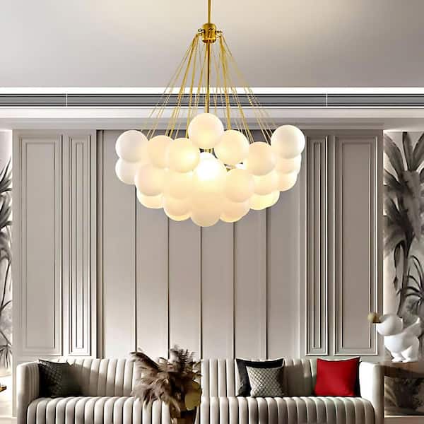 3-Light Gold Modern Cluster Globe Bubble Chandelier with Frosted Glass Shades (No Bulbs Included)
