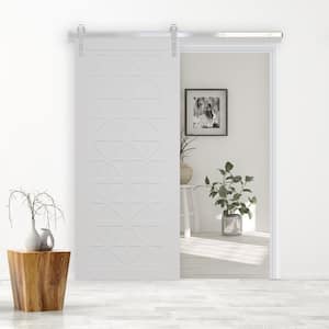 30 in. x 84 in. Lucy in the Sky Primed Wood Sliding Barn Door with Hardware Kit in Stainless Steel
