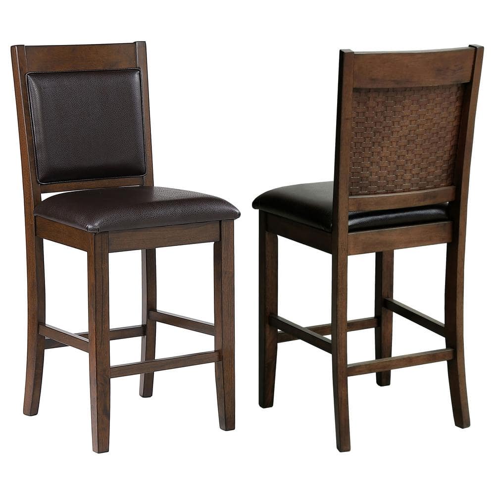 Walnut and Brown Faux Leather Transitional Counter Stool