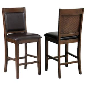 Dewey 40.5 in. Brown and Walnut Wood Frame Counter Height Stools with Footrest (Set of 2)