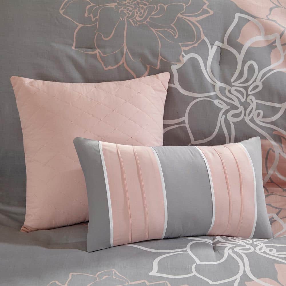 King Gray and Blush Reversible Cotton Comforter Set