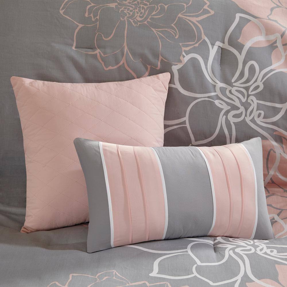 Lola Twin Gray and Blush Cotton Floral Comforter Set